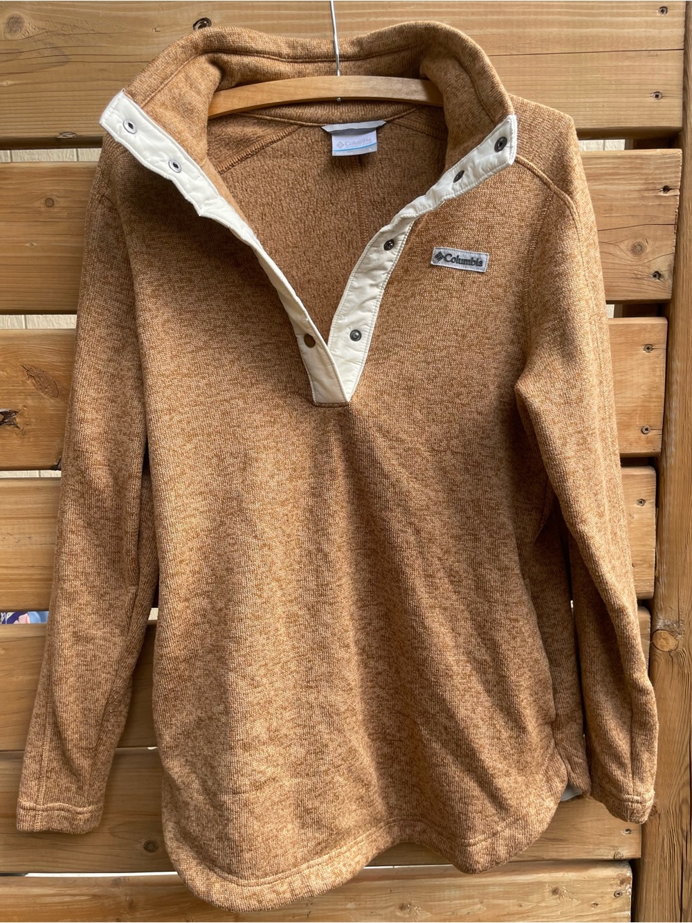 Columbia Women's Snap-Front Cowl Pullover - Tan with Cream Trim size small